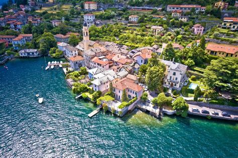 Laglio Idyllic Town Of Laglio And Como Lake Waterfront Aerial View