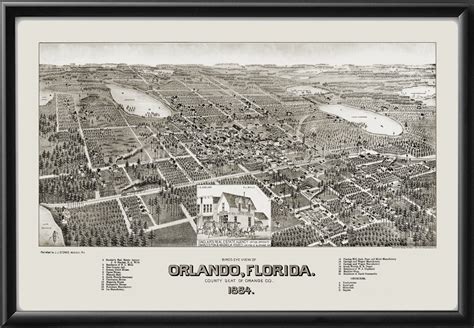 Orlando Fl 1884 Vintage City Maps Restored Birds Eye Views