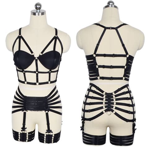 Fetish Women Body Cage Harness Sexy Lingerie Elastic Stockings
