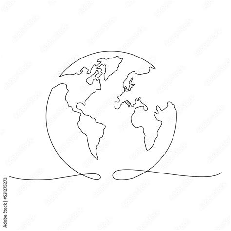 World Map One Line Art Continuous Earth Doodle Line Drawing Earth