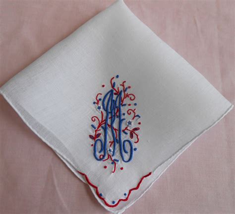 M Monogram Vintage White Hanky Bright Red And Royal Blue Etsy Blue