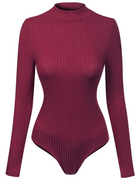 buy design by olivia women s classic solid bodysuit mock neck leotard top long sleeve bodycon