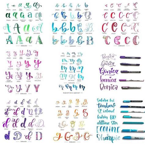 Handlettering Alphabet Verschiedene Buchstaben Variationen