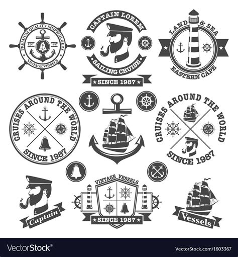 Set Of Vintage Nautical Labels And Icons 2 Vector Image