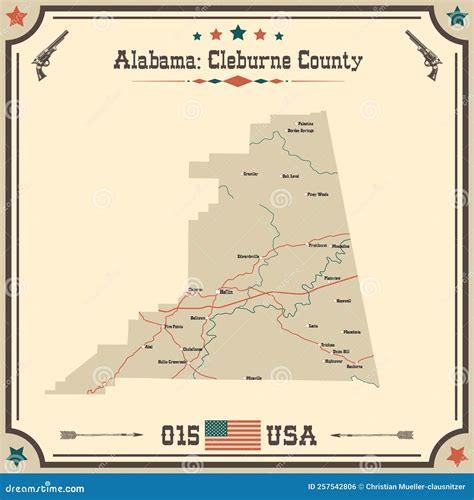 Vintage Map Of Cleburne County In Alabama Usa Stock Vector