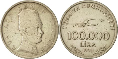 Turkey 100000 Lira 100 Bin Lira 1999 Nickel Brass KM 1078