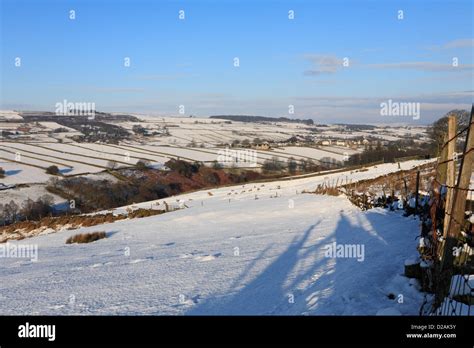 Stanbury From The Bronte Way Haworth In Winter Snow West Yorkshire