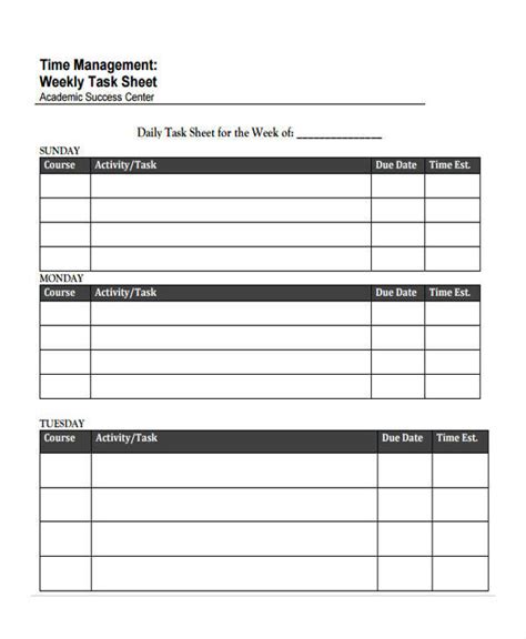 Daily Task Sheet Examples