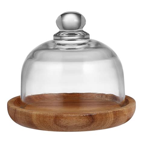 Buy Doitool Glass Dome With Wooden Base Mini Cake Stand Glass Display Dome Cloche Clear Glass