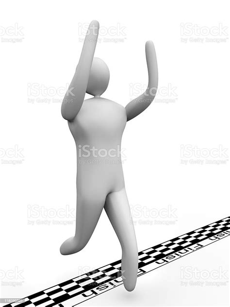 3d Man Crosses The Finish Line And Cheers Stock Photo Download Image