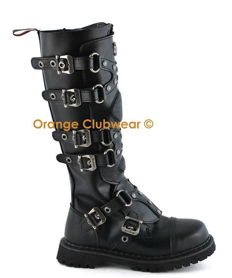 demonia gravel 22 men s gothic punk black leather combat knee boots shoes size 8 ebay