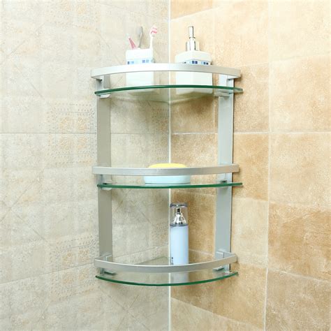 Tier Glass Bathroom Bath Shower Caddy Wall Corner Shelf Holder Rack