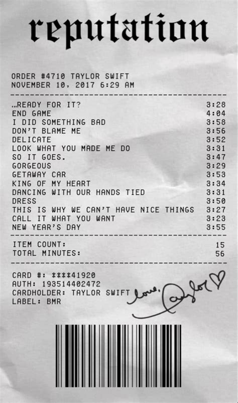 Reputation Album Receipt In 2023 Taylor Swift Book Taylor Swift