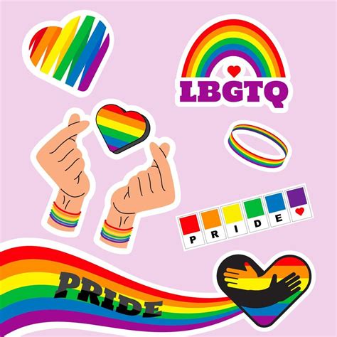 Pride Lgbtq Sticker Set Symbols Set In Rainbow Colors Pride Flag Heart Peace Rainbow Love