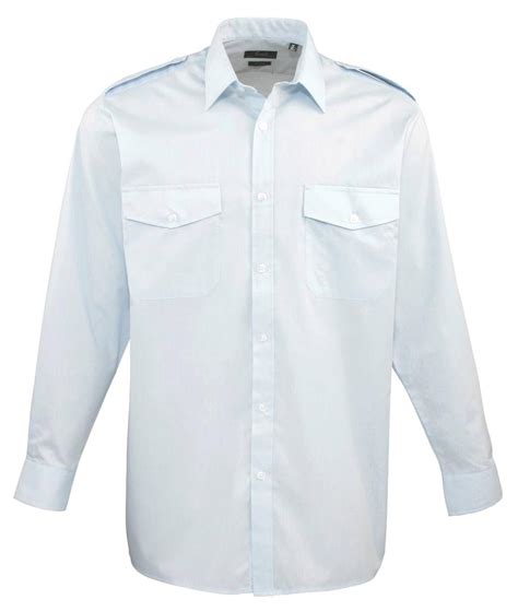 Premier Pr210 Mens Long Sleeve Pilot Shirt With Shoulder Epaulettes Ebay