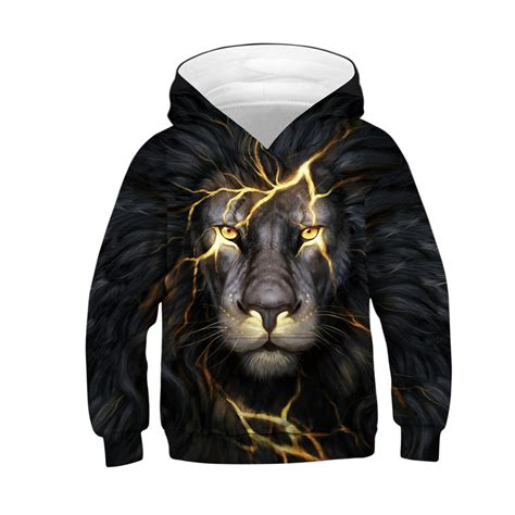 Kids Fashion Novelty Sweatshirts Lion 3d Printed Animal Hoodies