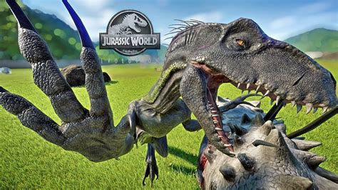 Indoraptor Vs Indominus Rex Breakout Fight Jurassic World Evolution