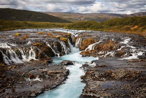 Beautiful Turquoise Bruarfoss Waterfall Iceland Nature Photography