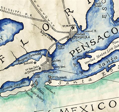 Pensacola Bay Map C 1860 Pensacola Florida Maps Pensacola Etsy