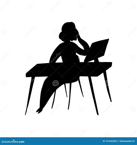 Black Silhouette Of Secretary Character Illustration Isolated On White
