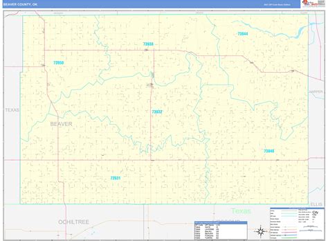 Beaver County Ok Zip Code Wall Map Basic Style By Marketmaps Mapsales