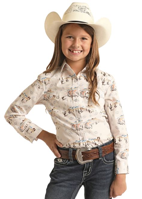 girl s panhandle graphic long sleeve snap shirt let s ride boots and apparel