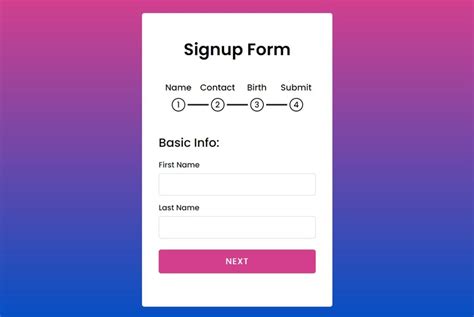 Multi Step Form With Step Progress Bar Using JavaScript