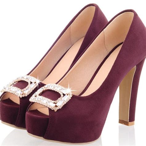 Peep Toe Rhinestone Design High Heels Fashion Shoes In 4 Colors On Luulla
