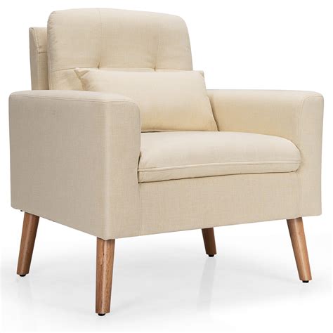 Costway Accent Chair Upholstered Linen Armchair Sofa Chair Wwaist