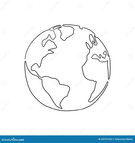 One Line Planet Earth Minimal Continuous Doodle Line Globe Simple