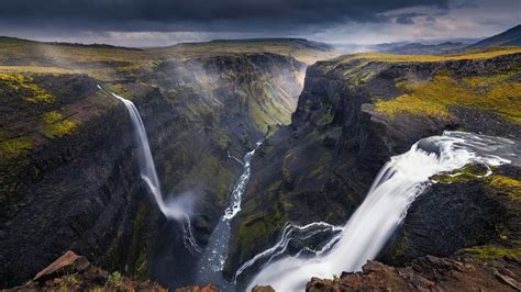 Download Wallpaper River Canyon Gorge Waterfalls Iceland Section