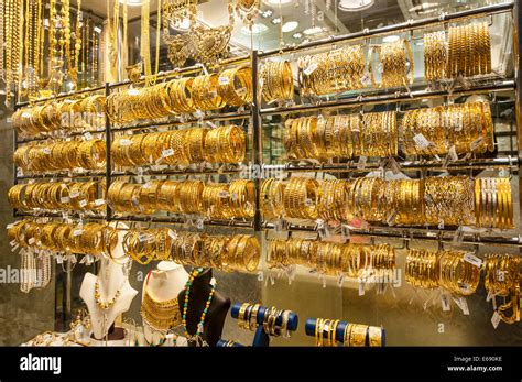 Gold Jewelry In The Deira Gold Souk Market Dubai United Arab Stock Photo Alamy
