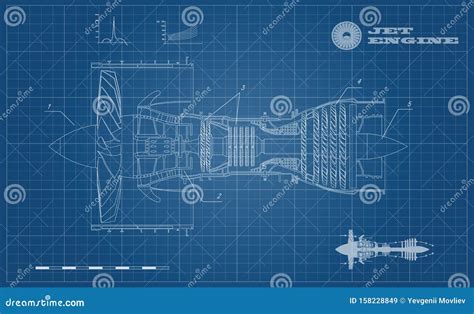 Jet Engine Of Airplane Industrial Aerospase Blueprint D Drawing Of