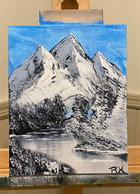 My First Attempt At A Bob Ross Painting Distant Mountains Reflections