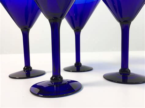 4 Vintage Blue Martini Glasses Set Of 4 Cobalt Blue Glass Martini Cocktail Glasses Stemware