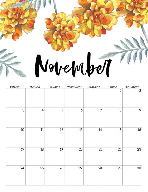 Cute November 2019 Calendar Pink Designs Floral Wall Calendar