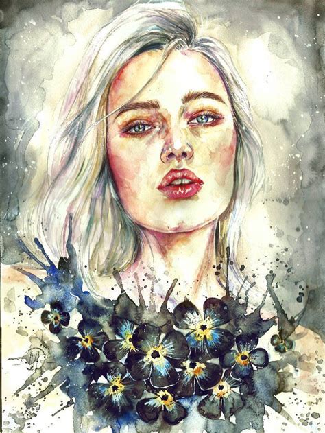 My Heart Grows Flowers Bec Of U By Poplavskaya Watercolor Art Face