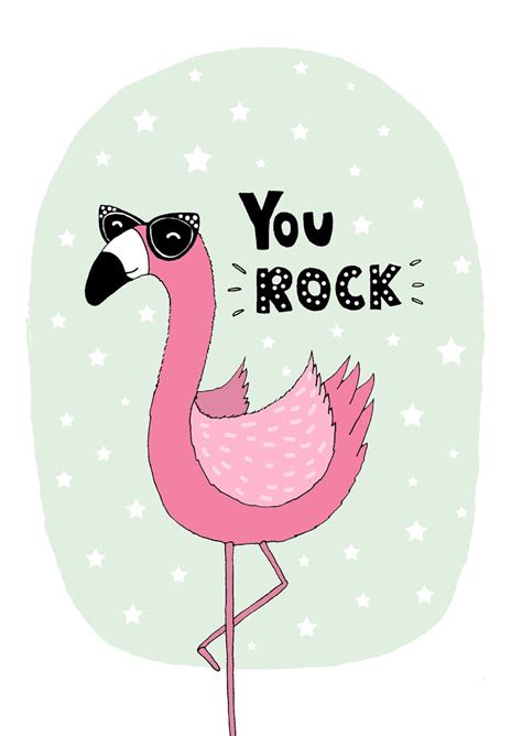 Funny Flamingo Birthday Card You Rock Cute Flamingo Card Etsy