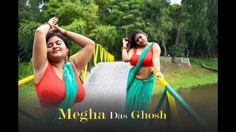 Megha Das Ghosh In Green Chiffon Saree Video Outdoor Bong Saree Shoot