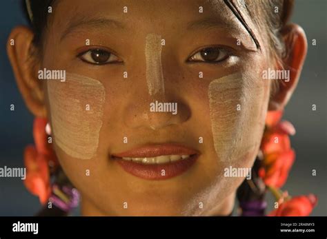 Young Burmese Woman With Thanaka Paste On Her Face Amarapura Burma
