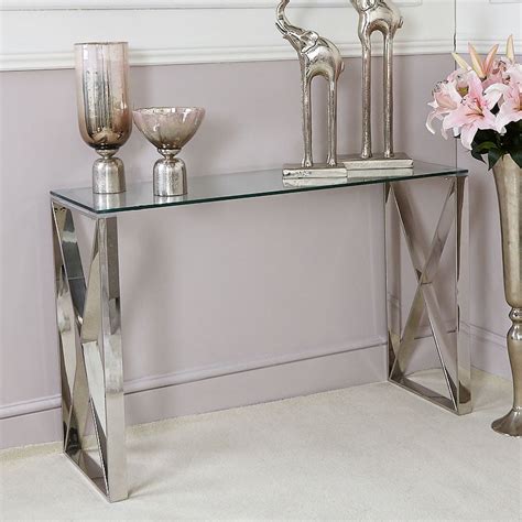 Zenn Contemporary Stainless Steel Clear Glass Console Hall Table Picture Perfect Home