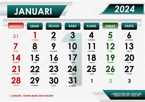 Kalender Januari 2024 Bersamaan Dengan Tanggal Merah Hari Raya Jawa Dan