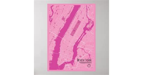 New York City Pink Theme Map Beautiful City Poster Zazzlenl