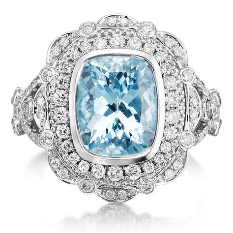 Yellow gold and oval persian turquoise ring size 7 with diamonds. Aquamarine Engagement Ring 3.75tw 18k White Gold & Diamond Aquamarine Vintage Art Deco Style ...