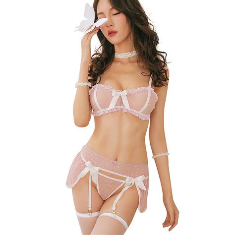 Buy Womens Polka Dot Lace Lingerie Sexy See Through Bra And Panty Set