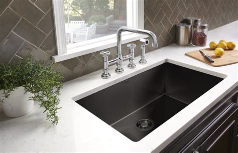 Stainless steel kitchen faucet tends to be smoother both inside and outside, unlike the brass and chrome type. Black Stainless Kitchen Sinks | For Residential Pros