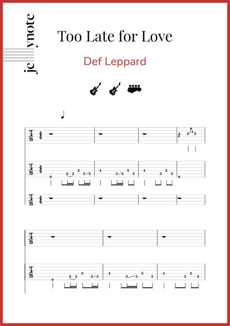def leppard too late for love guitar and bass sheet music jellynote