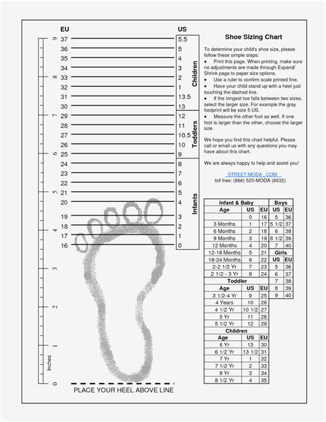 Foot Measure Chart Printable