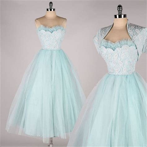 Vintage 1950s Dress Powder Blue Tulle Lace Bolero 3540