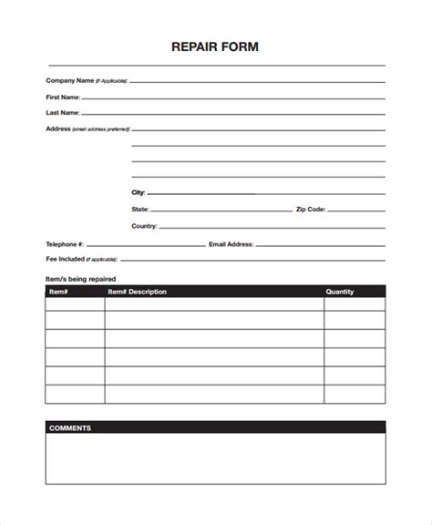 Free 8 Sample Repair Forms In Pdf Ms Word